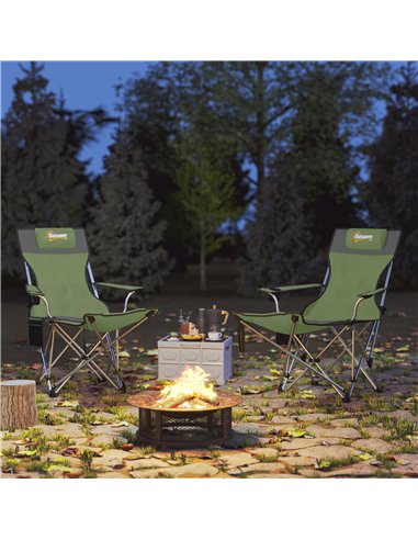 Outsunny Set of 2 Reclining Folding Camping Chair w/ Detachable Footrest, Storage Bag, Cup Holder & Headrest, Lightweight Portab