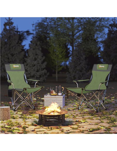 Outsunny Set of 2 Reclining Folding Camping Chair w/ Detachable Footrest, Storage Bag, Cup Holder & Headrest, Lightweight Portab - pic 160436 | FastDaddyshop