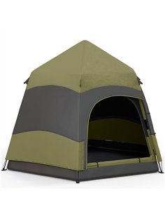 Outsunny Six Man Hexagon Camping Tent with Hang Hook and Carry Bag - Dark Green and Light Grey