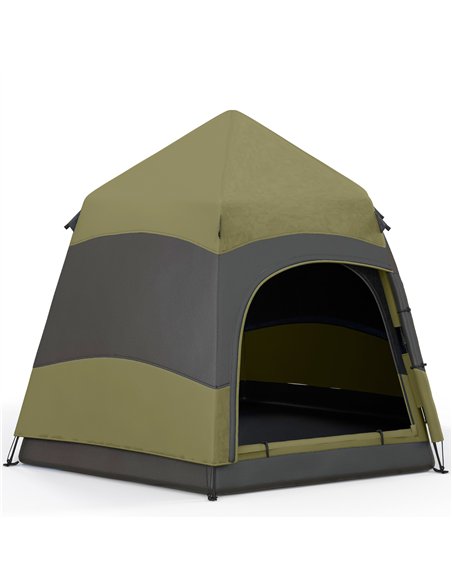 Outsunny Six Man Hexagon Camping Tent with Hang Hook and Carry Bag - Dark Green and Light Grey - pic 160446 | FastDaddyshop