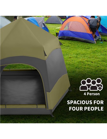 Outsunny Six Man Hexagon Camping Tent with Hang Hook and Carry Bag - Dark Green and Light Grey - pic 160449 | FastDaddyshop