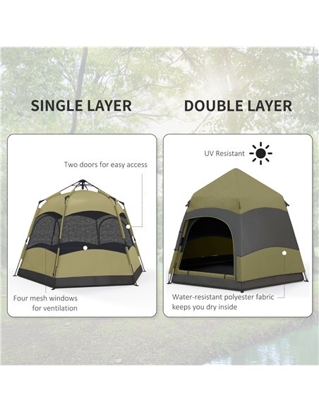Outsunny Six Man Hexagon Camping Tent with Hang Hook and Carry Bag - Dark Green and Light Grey - pic 160452 | FastDaddyshop
