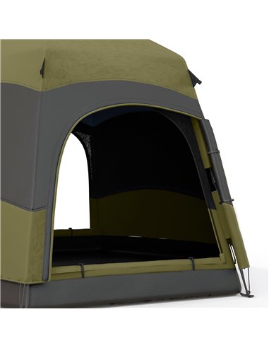 Outsunny Six Man Hexagon Camping Tent with Hang Hook and Carry Bag - Dark Green and Light Grey