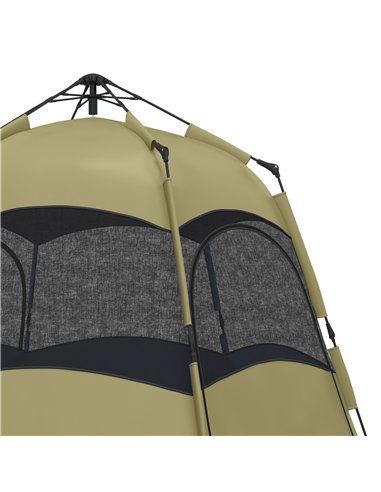 Outsunny Six Man Hexagon Camping Tent with Hang Hook and Carry Bag - Dark Green and Light Grey