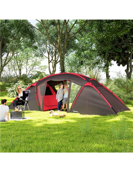 Outsunny 4-6 Man Family Camping Tent w/ 2 Bedrooms and a Living Room, Waterproof Tunnel Tent w/ Sewn In Groundsheet, Doors, Wind - pic 160456 | FastDaddyshop