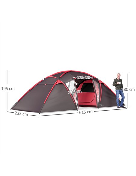 Outsunny 4-6 Man Family Camping Tent w/ 2 Bedrooms and a Living Room, Waterproof Tunnel Tent w/ Sewn In Groundsheet, Doors, Wind - pic 160457 | FastDaddyshop