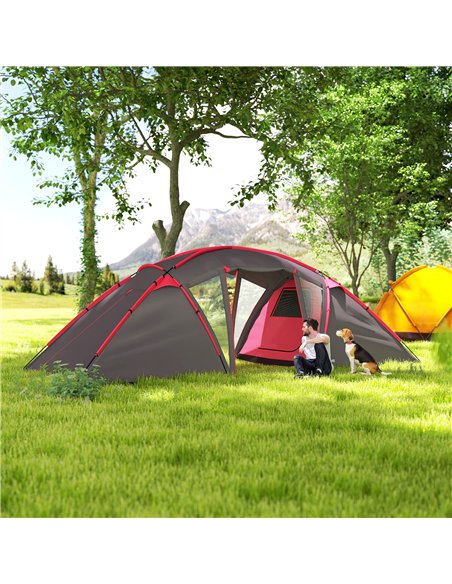 Outsunny 4-6 Man Family Camping Tent w/ 2 Bedrooms and a Living Room, Waterproof Tunnel Tent w/ Sewn In Groundsheet, Doors, Wind - pic 160462 | FastDaddyshop