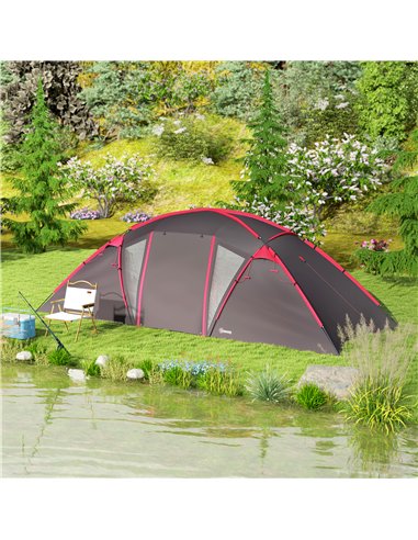 Outsunny 4-6 Man Family Camping Tent w/ 2 Bedrooms and a Living Room, Waterproof Tunnel Tent w/ Sewn In Groundsheet, Doors, Wind