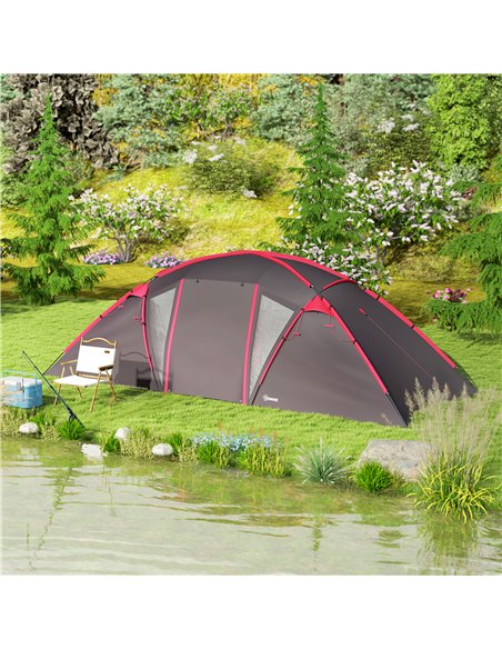 Outsunny 4-6 Man Family Camping Tent w/ 2 Bedrooms and a Living Room, Waterproof Tunnel Tent w/ Sewn In Groundsheet, Doors, Wind - pic 160463 | FastDaddyshop