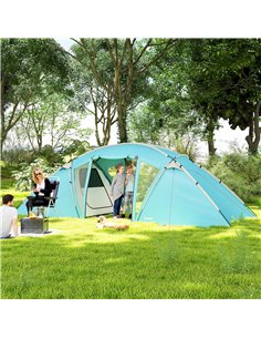 Outsunny 4-6 Man Family Camping Tent w/ 2 Bedrooms and a Living Room, Waterproof Tunnel Tent w/ Sewn In Groundsheet, Doors, Wind 2