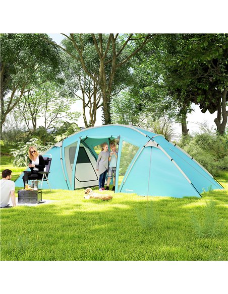 Outsunny 4-6 Man Family Camping Tent w/ 2 Bedrooms and a Living Room, Waterproof Tunnel Tent w/ Sewn In Groundsheet, Doors, Wind - pic 160465 | FastDaddyshop