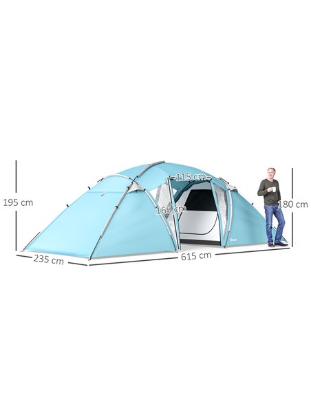 Outsunny 4-6 Man Family Camping Tent w/ 2 Bedrooms and a Living Room, Waterproof Tunnel Tent w/ Sewn In Groundsheet, Doors, Wind - pic 160466 | FastDaddyshop