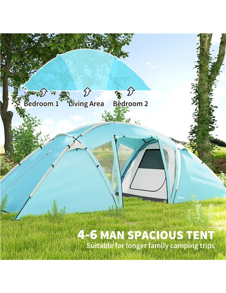 Outsunny 4-6 Man Family Camping Tent w/ 2 Bedrooms and a Living Room, Waterproof Tunnel Tent w/ Sewn In Groundsheet, Doors, Wind - pic 160467 | FastDaddyshop