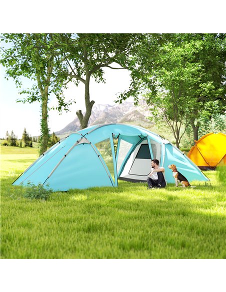 Outsunny 4-6 Man Family Camping Tent w/ 2 Bedrooms and a Living Room, Waterproof Tunnel Tent w/ Sewn In Groundsheet, Doors, Wind - pic 160471 | FastDaddyshop