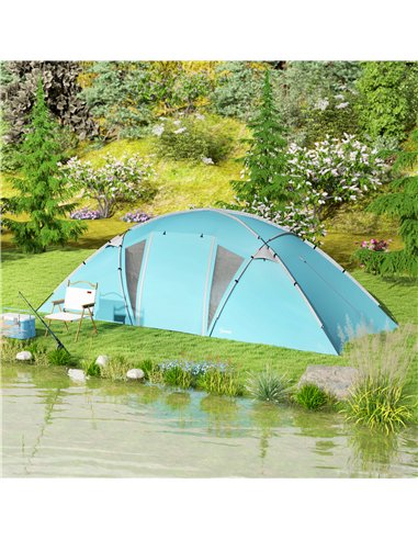 Outsunny 4-6 Man Family Camping Tent w/ 2 Bedrooms and a Living Room, Waterproof Tunnel Tent w/ Sewn In Groundsheet, Doors, Wind