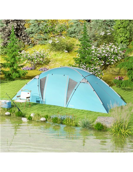 Outsunny 4-6 Man Family Camping Tent w/ 2 Bedrooms and a Living Room, Waterproof Tunnel Tent w/ Sewn In Groundsheet, Doors, Wind - pic 160472 | FastDaddyshop
