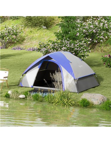 Outsunny Two Man Single Room Dome Tent, with Accessories - Dark Blue/Grey
