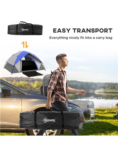 Outsunny Two Man Single Room Dome Tent, with Accessories - Dark Blue/Grey