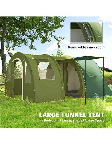 Outsunny 5-6 Man Camping Tent with 2 Room, Floor and Carry Bag - Green