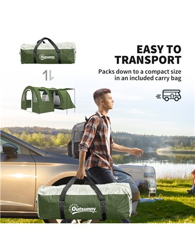 Outsunny 5-6 Man Camping Tent with 2 Room, Floor and Carry Bag - Green