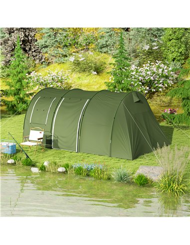 Outsunny 5-6 Man Camping Tent with 2 Room, Floor and Carry Bag - Green