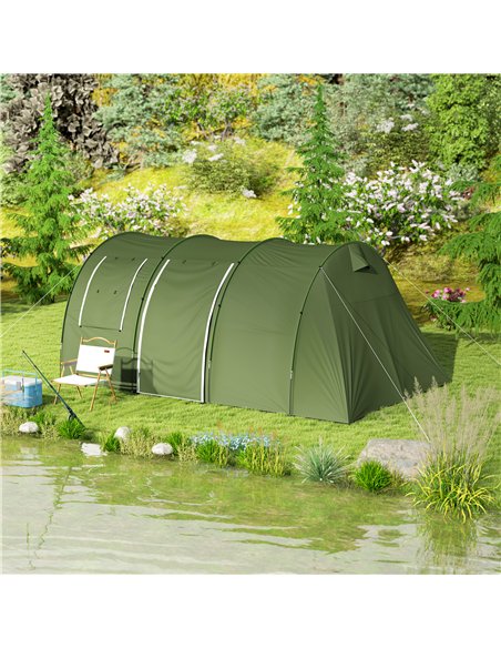 Outsunny 5-6 Man Camping Tent with 2 Room, Floor and Carry Bag - Green - pic 160490 | FastDaddyshop