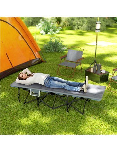 Outsunny Folding Camping Bed for Adults with Cushion, Heavy Duty Portable Travel Camping Cot with Headrest, Side Pocket and Non-