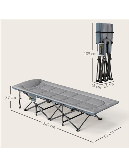 Outsunny Folding Camping Bed for Adults with Cushion, Heavy Duty Portable Travel Camping Cot with Headrest, Side Pocket and Non- - pic 160493 | FastDaddyshop