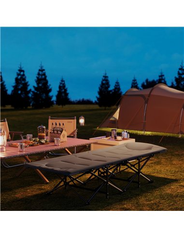 Outsunny Folding Camping Bed for Adults with Cushion, Heavy Duty Portable Travel Camping Cot with Headrest, Side Pocket and Non-