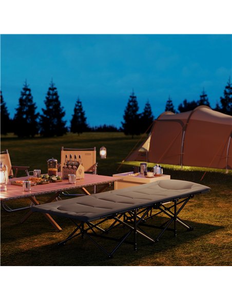 Outsunny Folding Camping Bed for Adults with Cushion, Heavy Duty Portable Travel Camping Cot with Headrest, Side Pocket and Non- - pic 160498 | FastDaddyshop