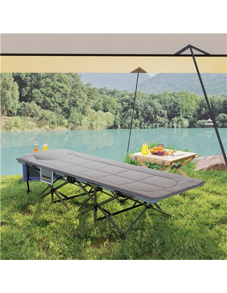 Outsunny Folding Camping Bed for Adults with Cushion, Heavy Duty Portable Travel Camping Cot with Headrest, Side Pocket and Non- - pic 160499 | FastDaddyshop