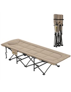 Outsunny Folding Camping Bed for Adults with Cushion, Heavy Duty Portable Travel Camping Cot with Headrest, Side Pocket and Non-