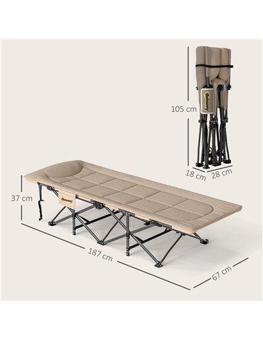 Outsunny Folding Camping Bed for Adults with Cushion, Heavy Duty Portable Travel Camping Cot with Headrest, Side Pocket and Non-