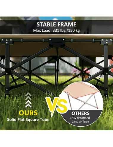 Outsunny Folding Camping Bed for Adults with Cushion, Heavy Duty Portable Travel Camping Cot with Headrest, Side Pocket and Non-