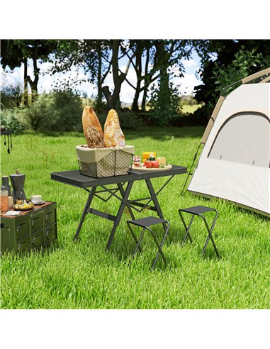 Outsunny 3 ft Folding Camping Table w/ Adjustable Heights, Portable Lightweight Outdoor Folding Picnic Table with Metal Mesh Des