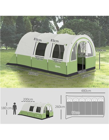 Outsunny 3000mm Waterproof Camping Tent, 5-6 Man Family Tent with Living and Bedroom, Carry Bag Included, Cream and Green