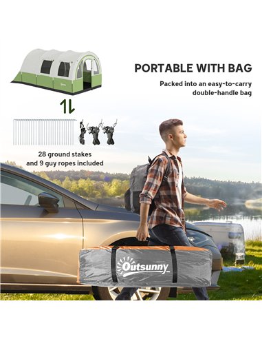 Outsunny 3000mm Waterproof Camping Tent, 5-6 Man Family Tent with Living and Bedroom, Carry Bag Included, Cream and Green