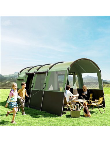 Outsunny 8-Person Camping Tent, Waterproof Family Tent, Tunnel Design, 4 Large Windows, Sleeping Cabins 3000mm Water Column Gree