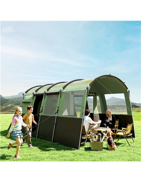 Outsunny 8-Person Camping Tent, Waterproof Family Tent, Tunnel Design, 4 Large Windows, Sleeping Cabins 3000mm Water Column Gree - pic 160537 | FastDaddyshop