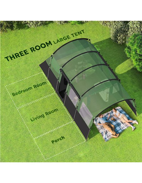 Outsunny 8-Person Camping Tent, Waterproof Family Tent, Tunnel Design, 4 Large Windows, Sleeping Cabins 3000mm Water Column Gree - pic 160539 | FastDaddyshop