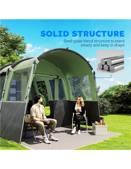 Outsunny 8-Person Camping Tent, Waterproof Family Tent, Tunnel Design, 4 Large Windows, Sleeping Cabins 3000mm Water Column Gree - pic 160542 | FastDaddyshop