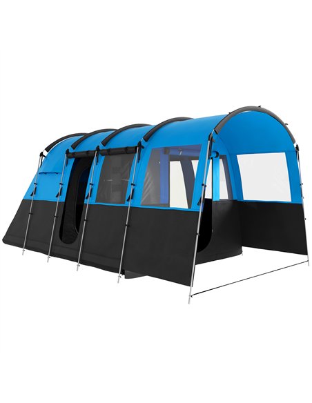 Outsunny 8-Person Camping Tent, Waterproof Family Tent, Tunnel Design, 4 Large Windows, Sleeping Cabins 3000mm Water Column Blue - pic 160545 | FastDaddyshop