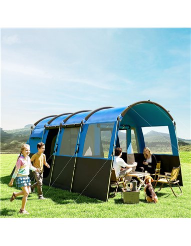 Outsunny 8-Person Camping Tent, Waterproof Family Tent, Tunnel Design, 4 Large Windows, Sleeping Cabins 3000mm Water Column Blue