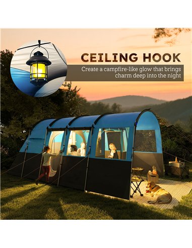 Outsunny 8-Person Camping Tent, Waterproof Family Tent, Tunnel Design, 4 Large Windows, Sleeping Cabins 3000mm Water Column Blue