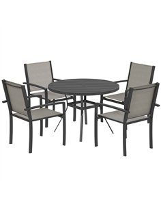 Outsunny 5 Piece Garden Furniture Set, Garden Dining Set with Round Table and 4 Stackable Chairs, Steel Frame, for Outdoor, Pati