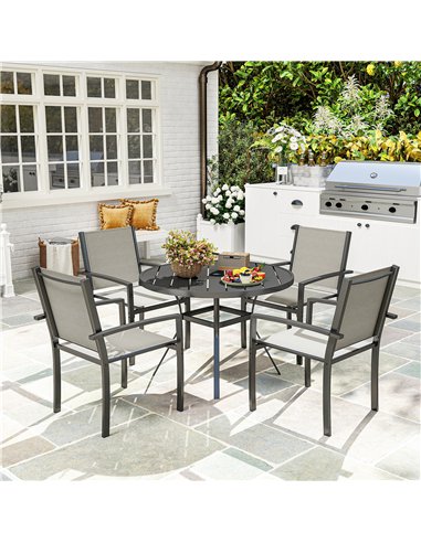 Outsunny 5 Piece Garden Furniture Set, Garden Dining Set with Round Table and 4 Stackable Chairs, Steel Frame, for Outdoor, Pati