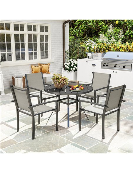 Outsunny 5 Piece Garden Furniture Set, Garden Dining Set with Round Table and 4 Stackable Chairs, Steel Frame, for Outdoor, Pati - pic 160555 | FastDaddyshop