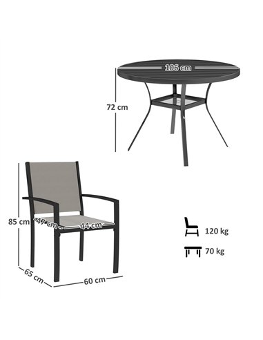 Outsunny 5 Piece Garden Furniture Set, Garden Dining Set with Round Table and 4 Stackable Chairs, Steel Frame, for Outdoor, Pati
