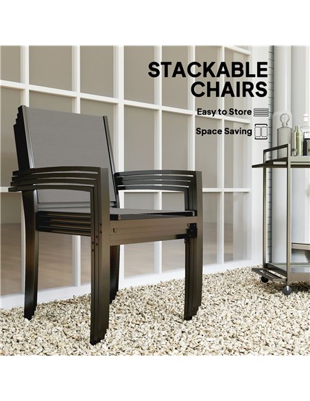 Outsunny 5 Piece Garden Furniture Set, Garden Dining Set with Round Table and 4 Stackable Chairs, Steel Frame, for Outdoor, Pati - pic 160557 | FastDaddyshop