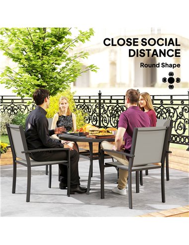 Outsunny 5 Piece Garden Furniture Set, Garden Dining Set with Round Table and 4 Stackable Chairs, Steel Frame, for Outdoor, Pati